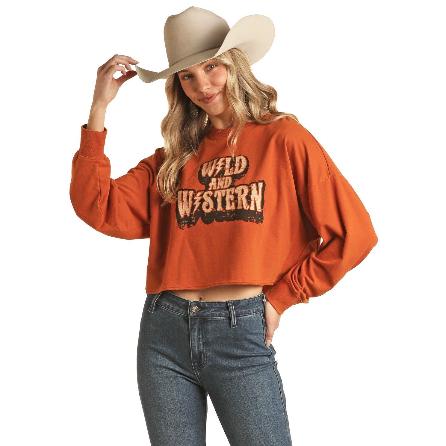 Rock &amp; Roll Women's Cropped Graphic Pullover - Rust