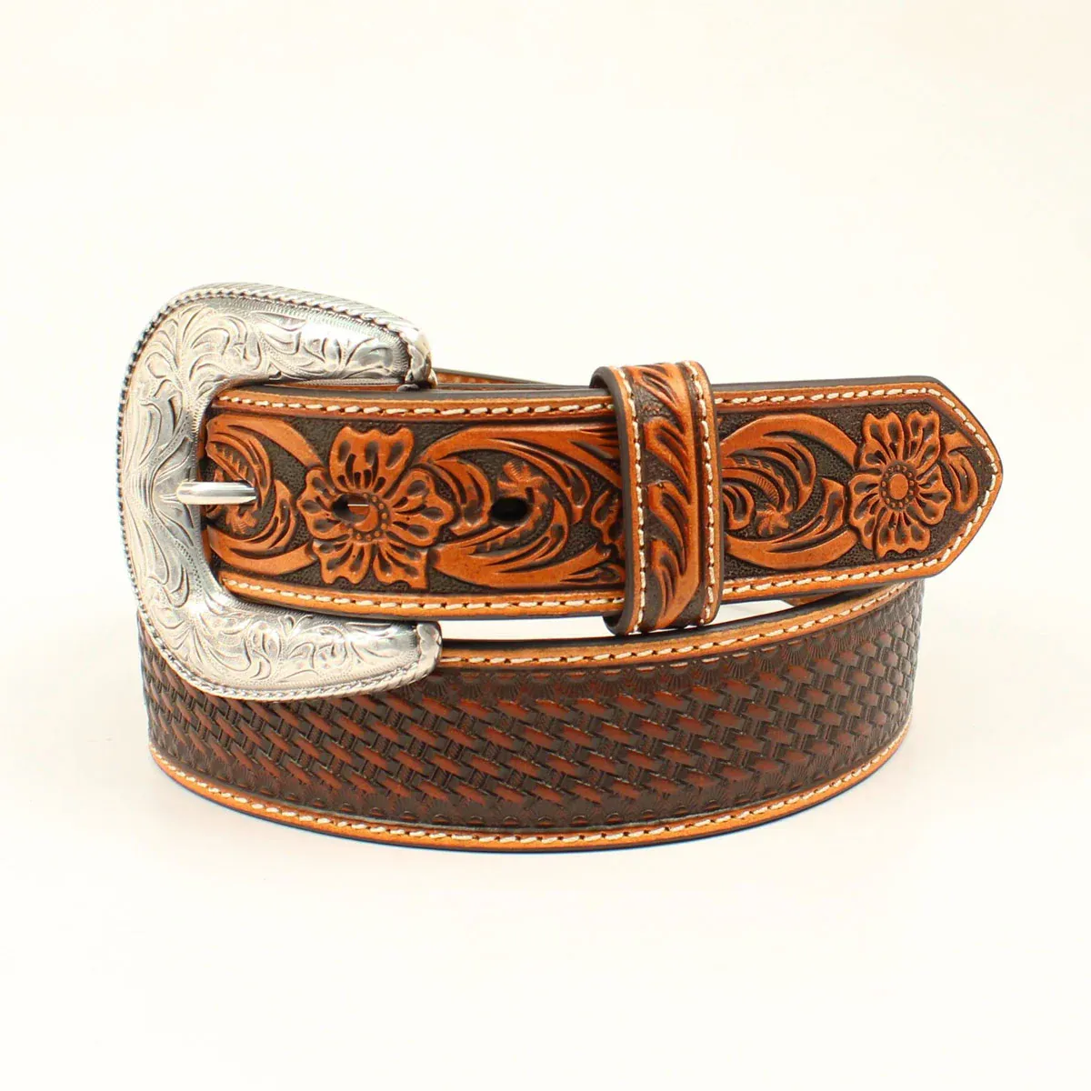 Ariat Men's Basket Weave Embossed Western Belt - Tan, Size: 32