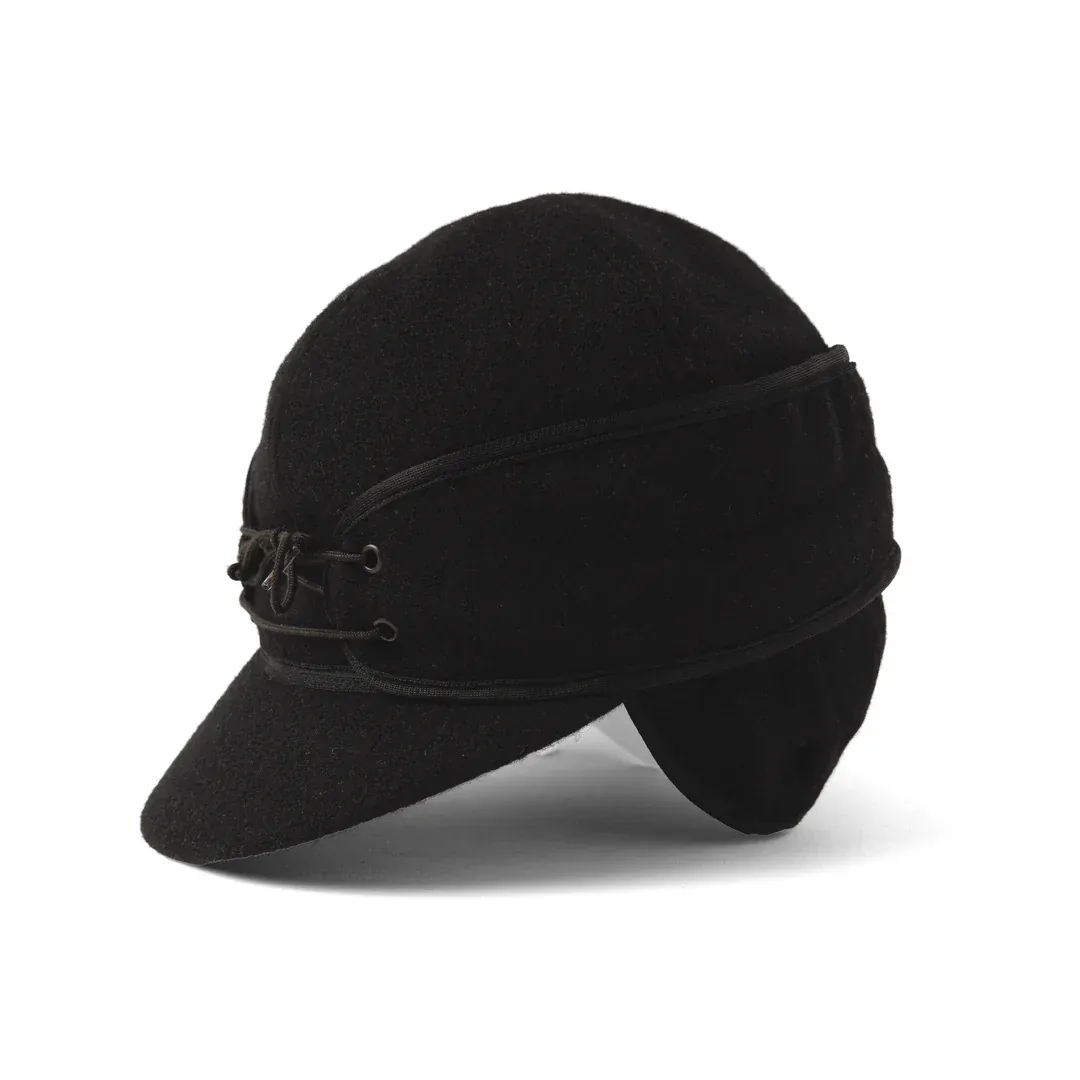 Crown Cap Classic Wool Blend Railroad Hat- Front Lace, Color: Black, Size: 6 3/4