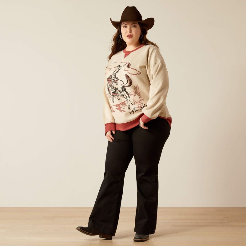 Ariat Women's Roughstock Oversized Crew Sweatshirt - Oatmeal Heather/Marsla