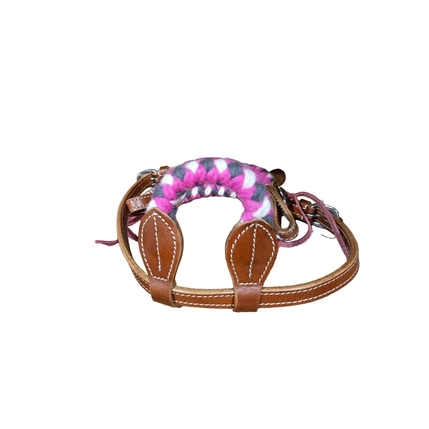 Tough 1 Wool String One Ear Headstall, Colour: 827-0-Magenta/Cream/Grey