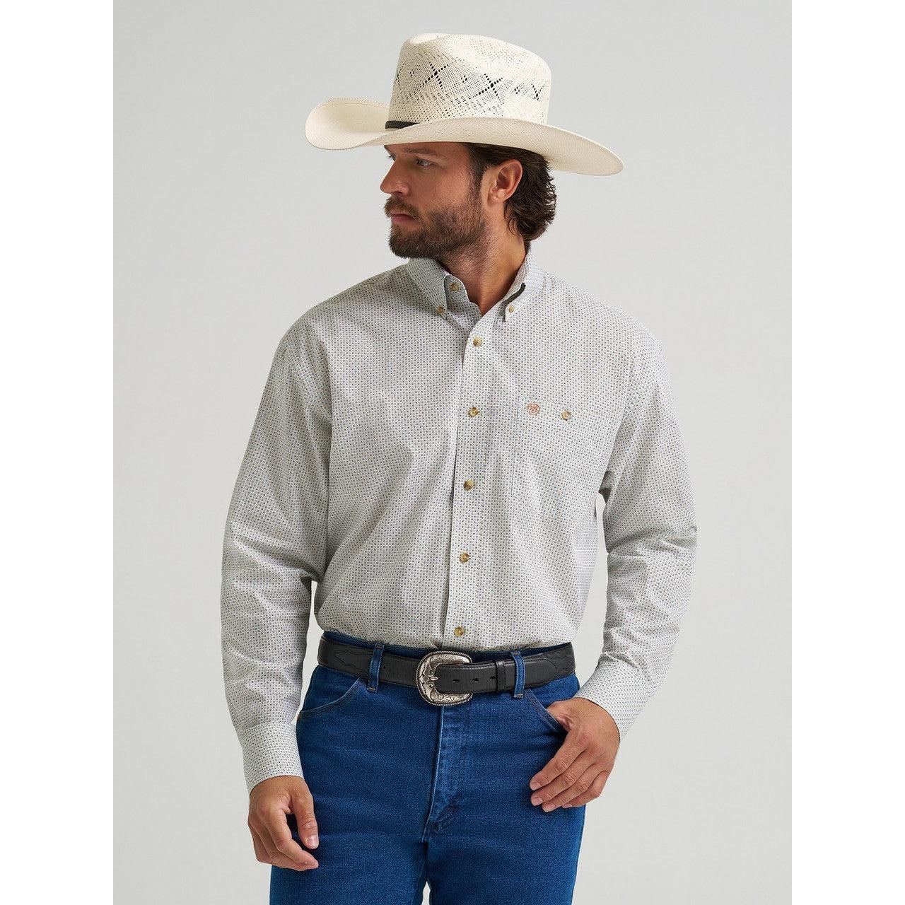 Wrangler Men's Long Sleeve Relaxed Fit Western Shirt- White