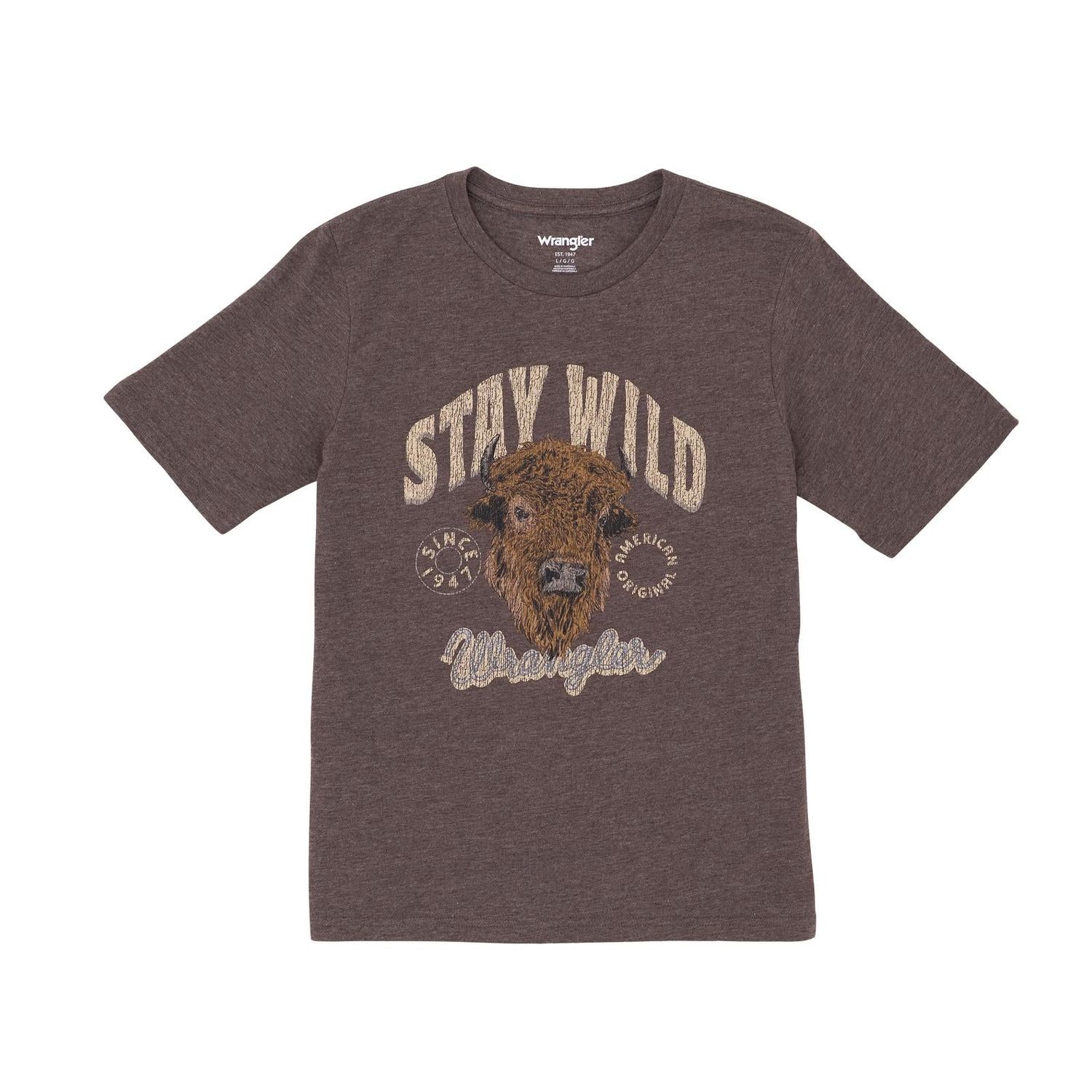 Wrangler Boys Short Sleeve Graphic Tee Shirt- Mole Heather