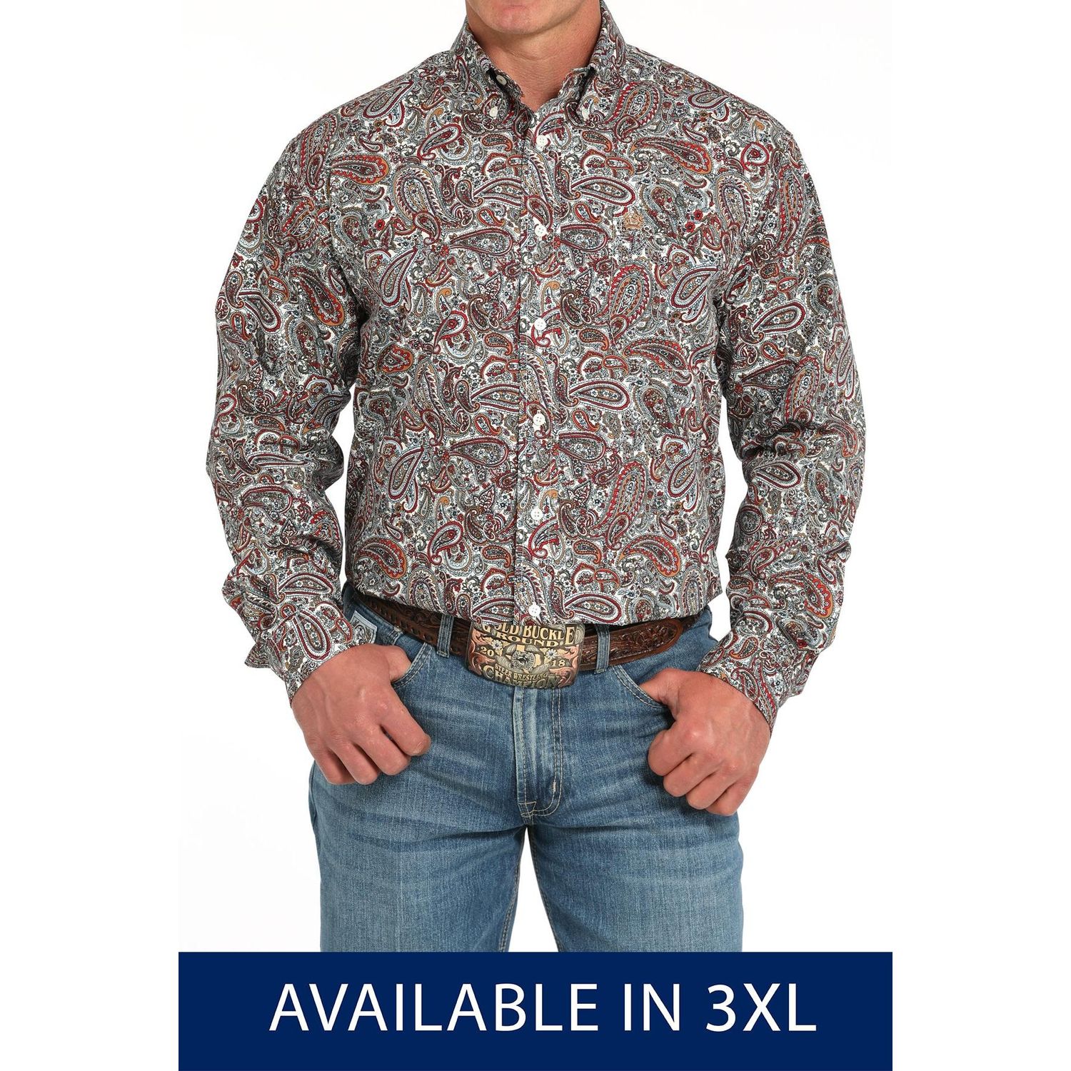 Cinch Men's Long Sleeve Patterned Print Button Down Shirt - Multi color