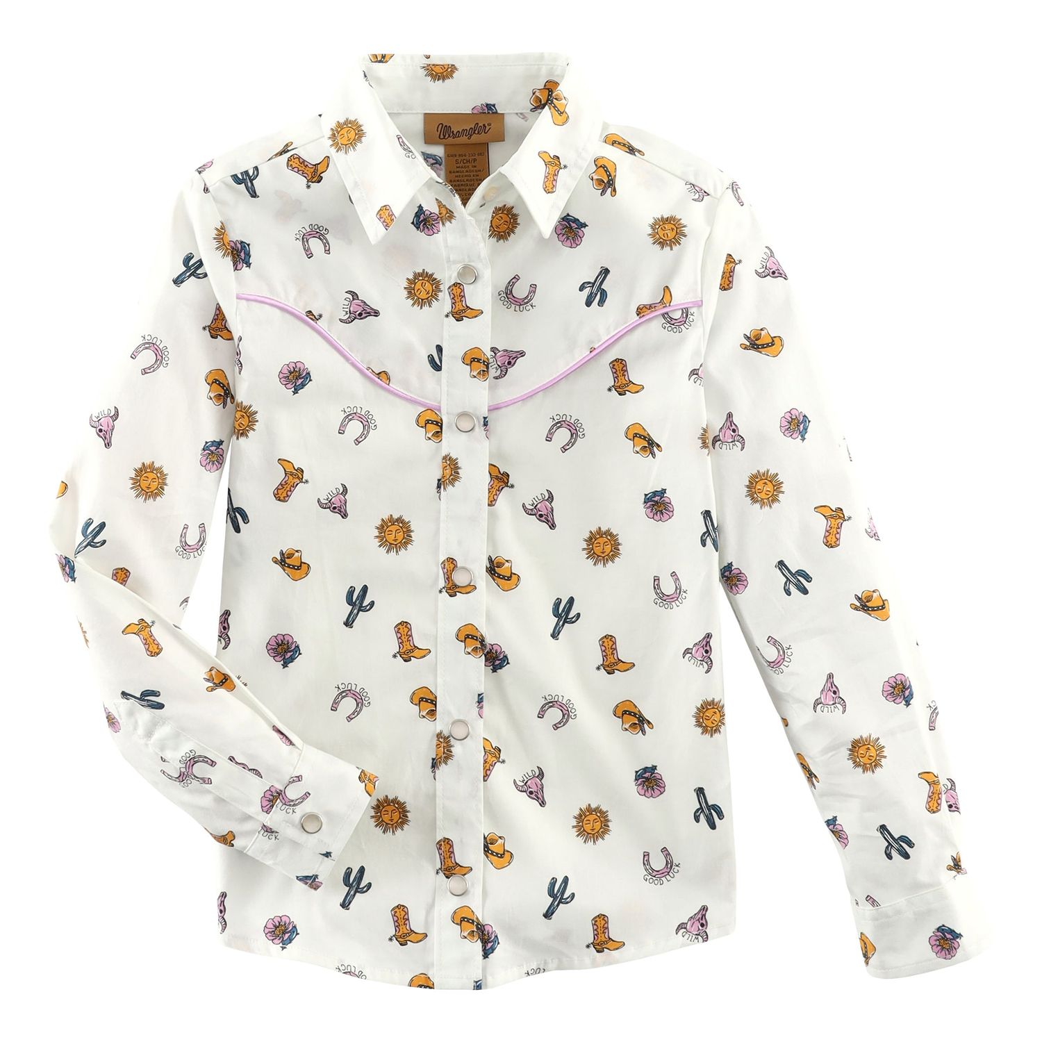 Wrangler Baby Girl Long Sleeve Snap Shirt - White