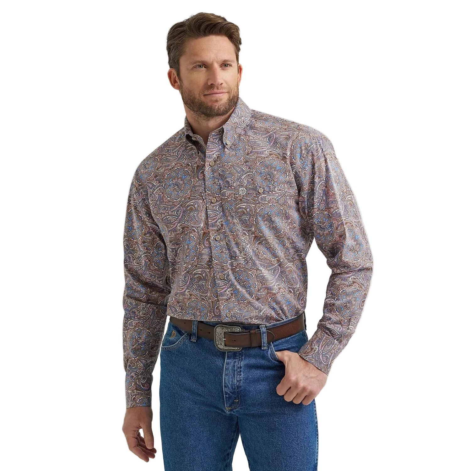 Wrangler Men's George Strait Long Sleeve Button Down Shirt - Mauve Paisley