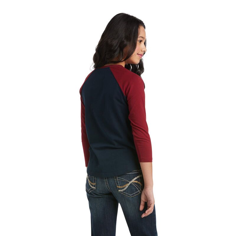 Ariat Girls Real Farm Logo Baseball LS T-Shirt