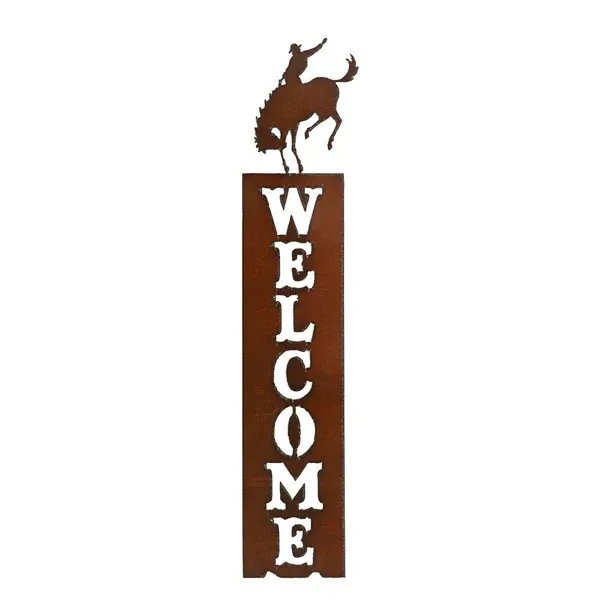 Rustic Ironworks Vertical Welcome Signs, Style: WELCOME BRONC RIDER