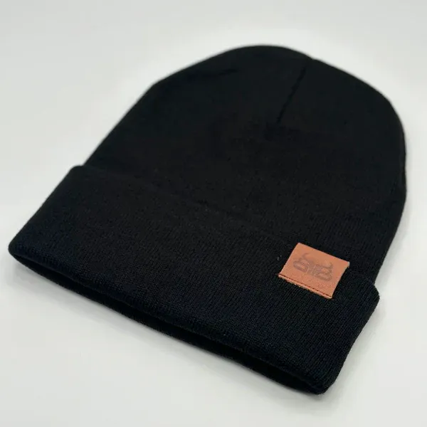 Baredown Leather Tag- Beanie, Color: Black