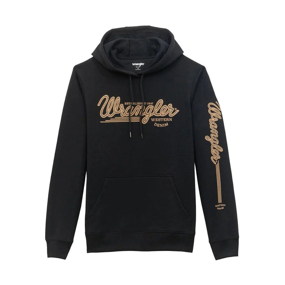 Wrangler Men's Long Sleeve Regular Fit Western Hoodie- Jet Black