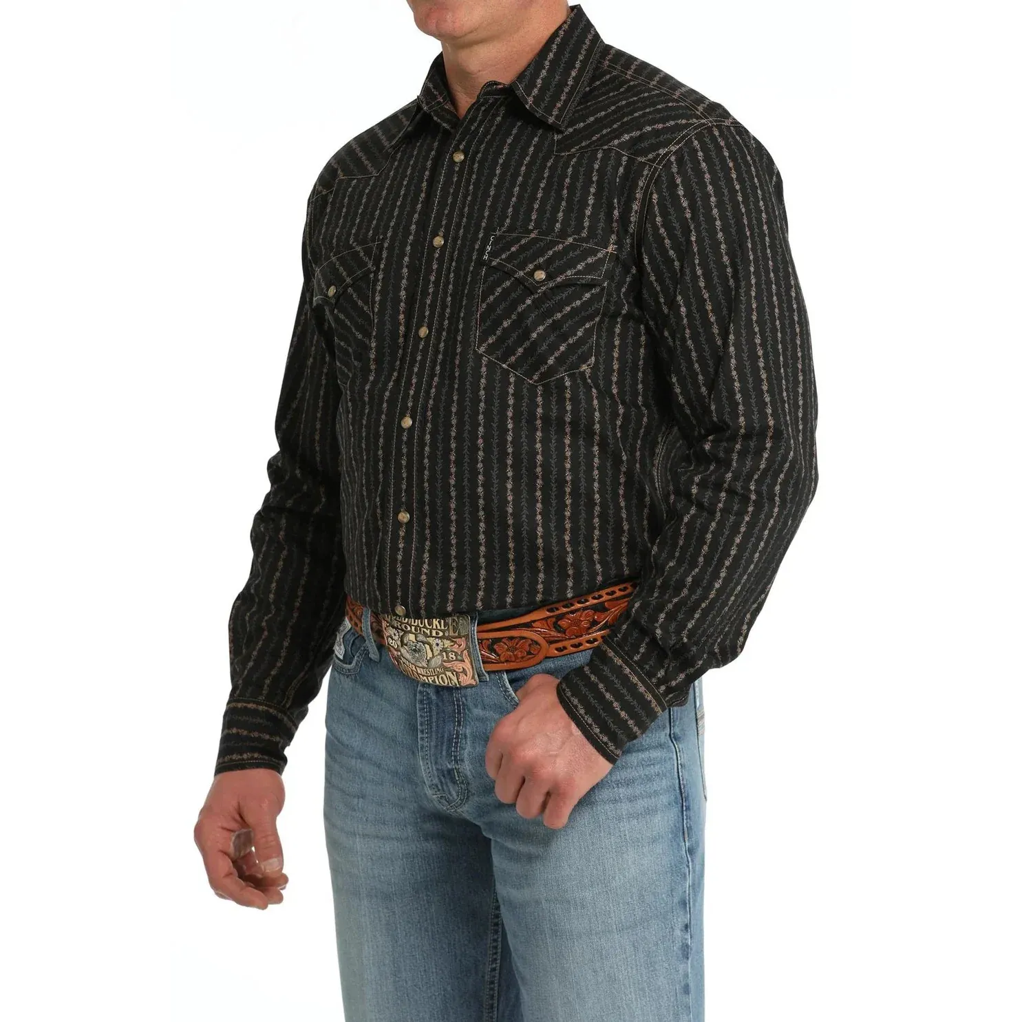Cinch Men's Modern Fit Vintage Stripe Long Sleeve Shirt - Black