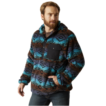 Ariat Men's Polar Fleece Hoodie - Blue Depths Serape/Enamel Blue Serape