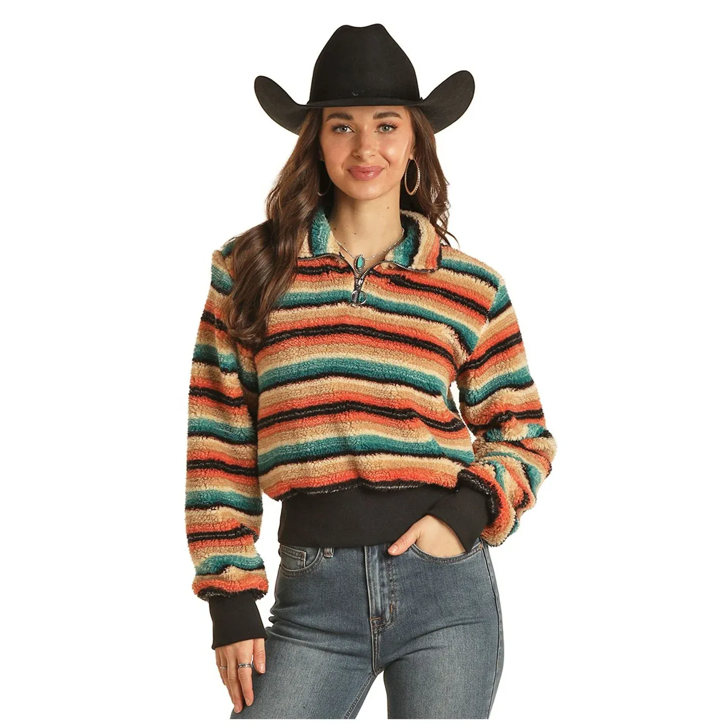 Rock &amp; roll Women's Zip Pullover w/Print - Multi Stripe, Size: XS