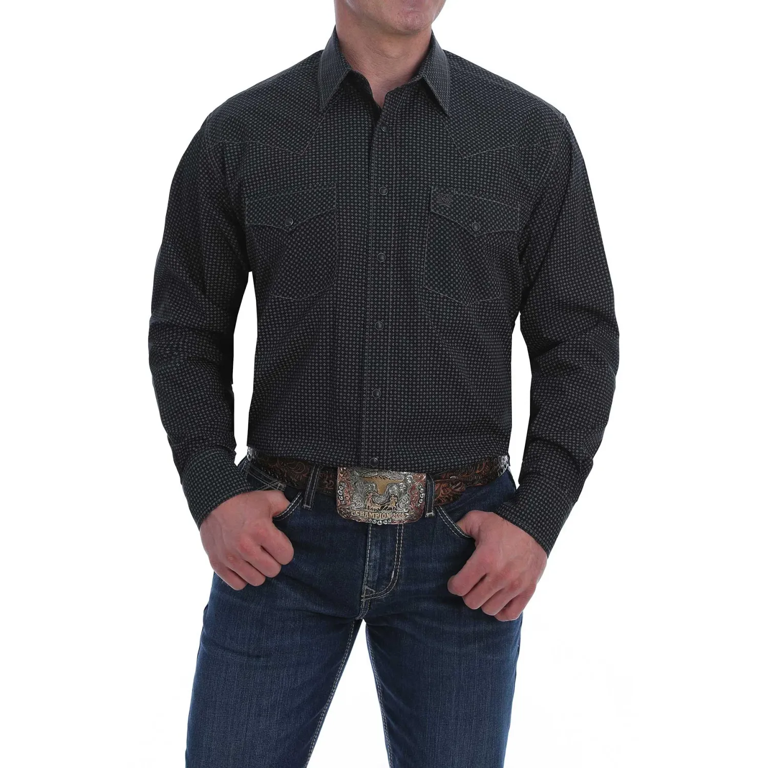Cinch Men's LS Print Black, Size: SMALL