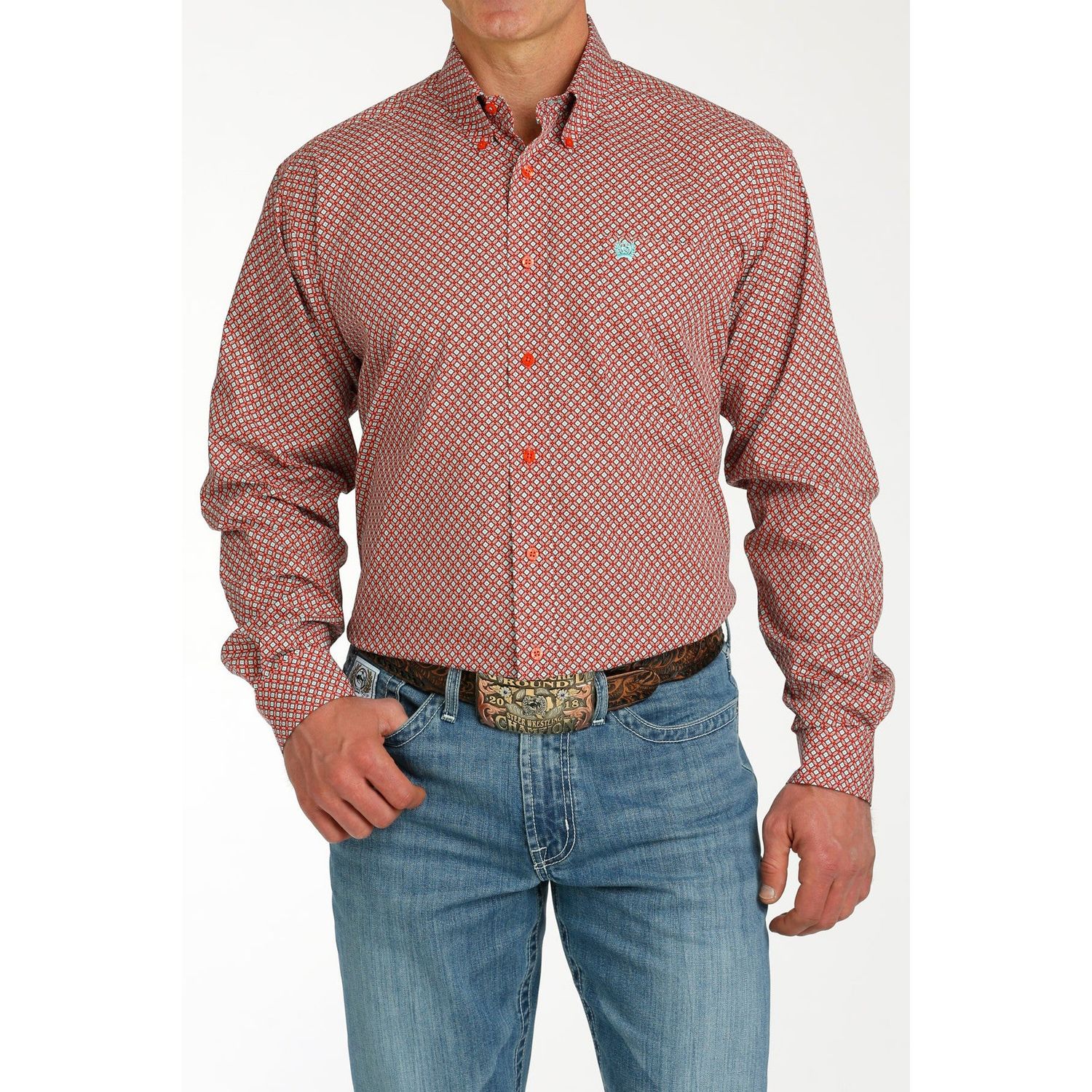 Cinch Men's Long Sleeve Print Shirt - Red