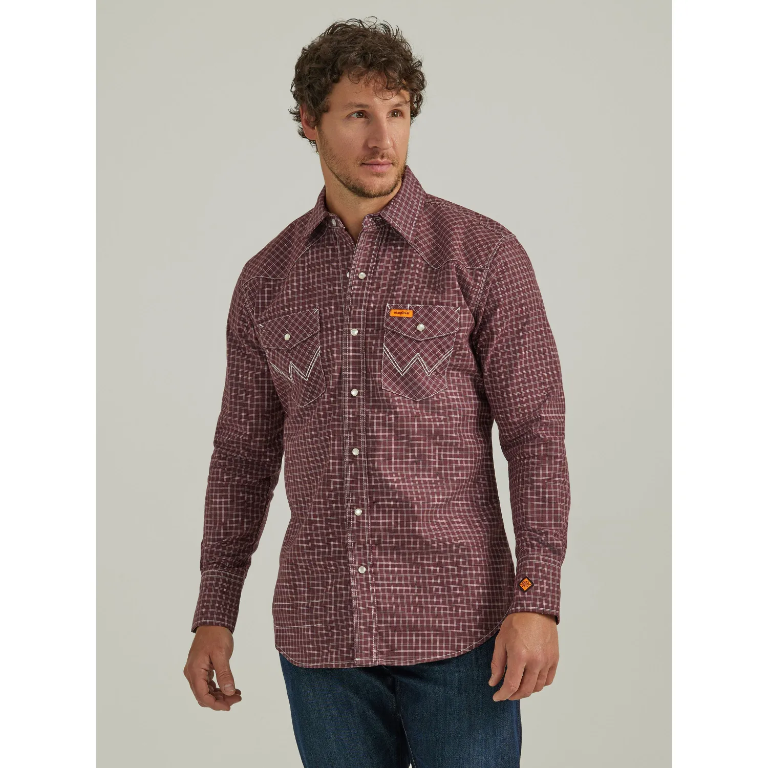 Wrangler Men's Flame Resistant Long Sleeve Snap Work Shirt - Burgundy, Size: 3XL