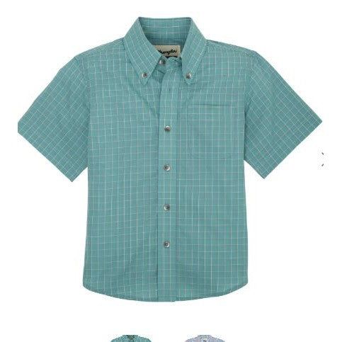 Wrangler Boy's Short Sleeve Riata Shirt- Turquoise/ Blue