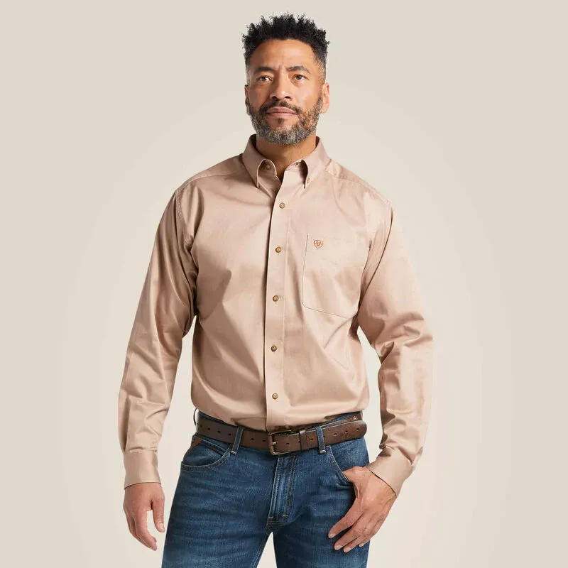 Ariat Men's Solid Twill Classic Fit Long Sleeve Shirt - Khaki, Size: 3XL