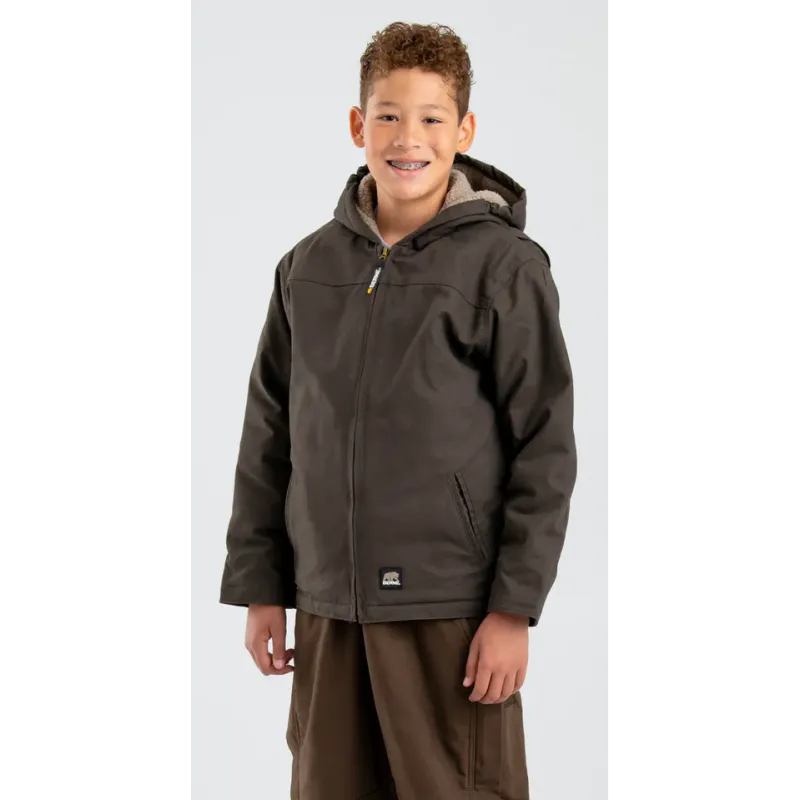 Berne Youth Sherpa Lined Softstone Duck Hooded Jacket - Bark