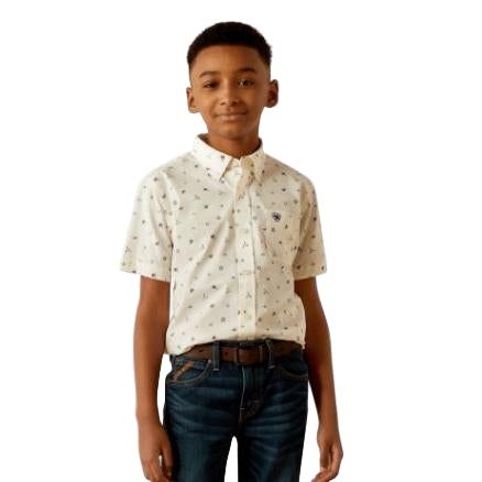 Ariat Boy's Colter Classic Fit Short Sleeve Shirt - White