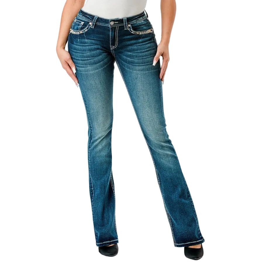 Grace in LA Women's Bootcut Jeans - Border Faux Floral