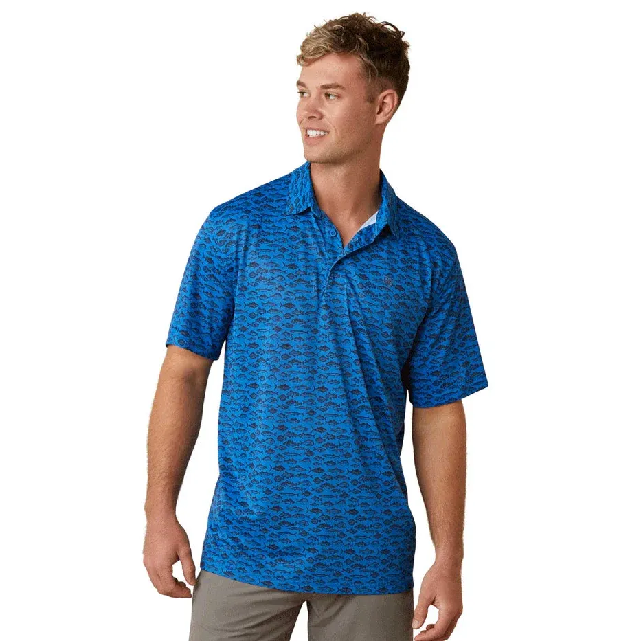 Ariat Men's All Over Print Polo - Cendre Blue, Size: 3XL
