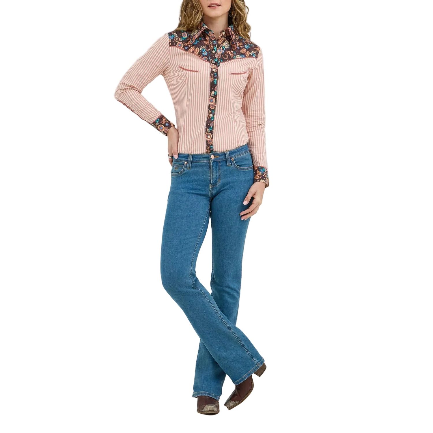 Wrangler Women's Lainey Wilson Prairie Print Long Sleeve Shirt - White