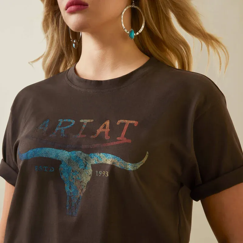 Ariat Women's Patina Steer Tee - Washed Black