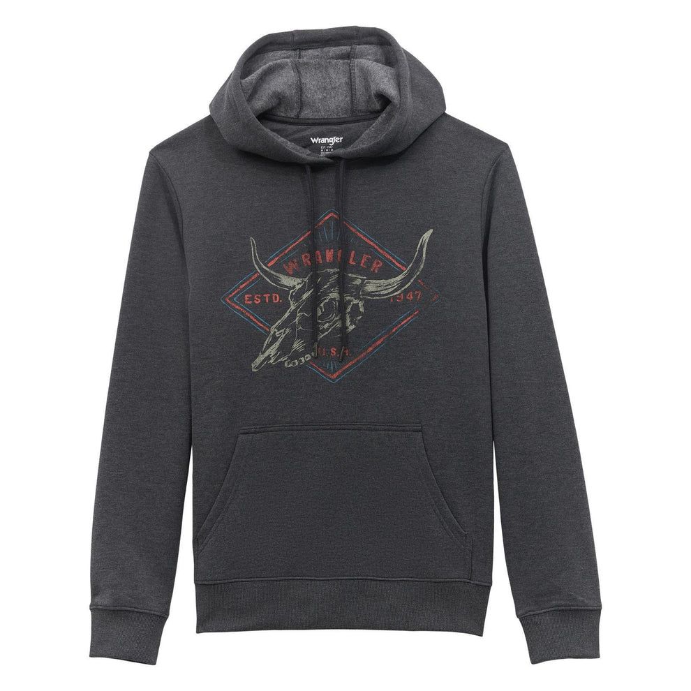 Wrangler Men's Long Sleeve Western Skull Hoodie - Black Heather