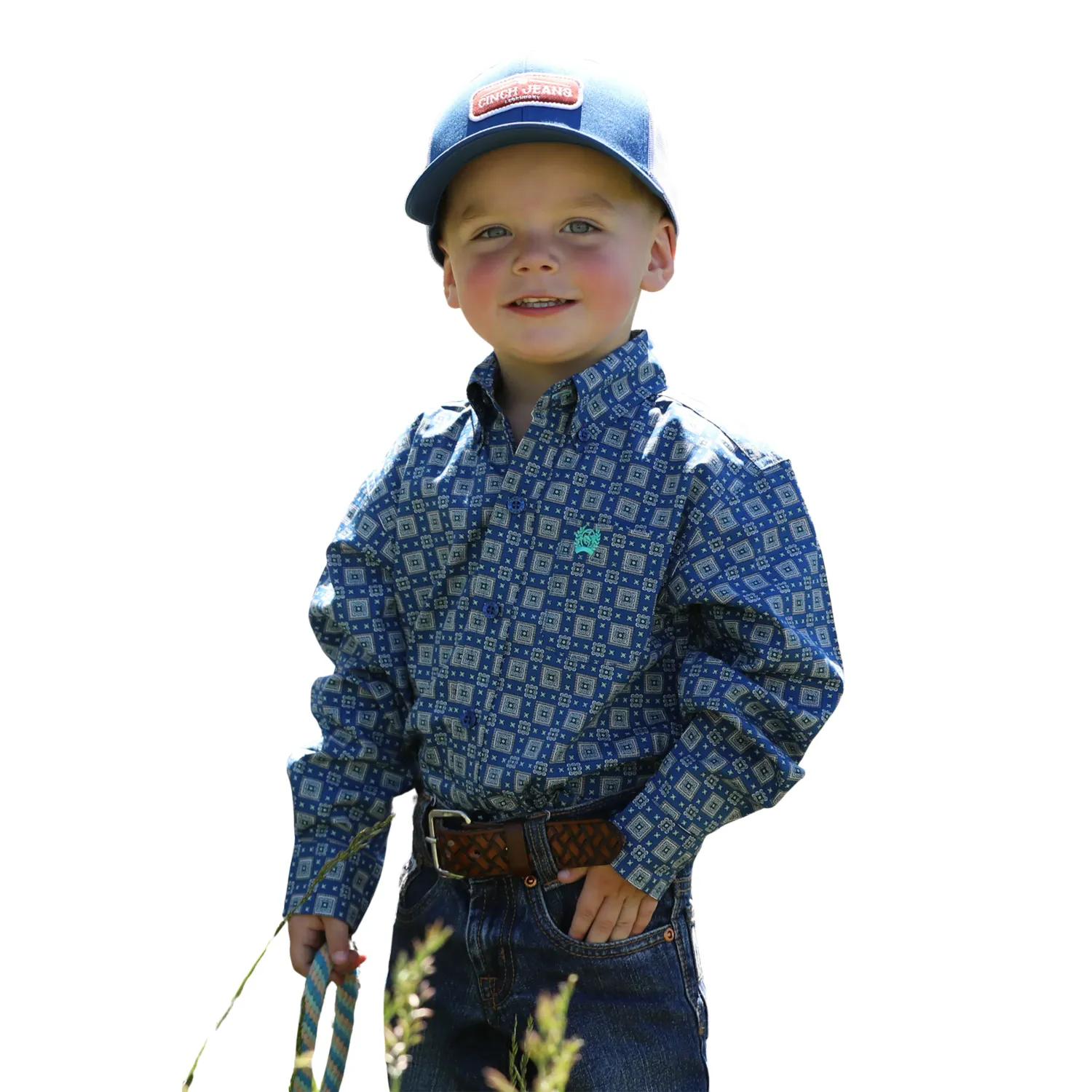 Cinch Boy's Long Sleeve Print Shirt - Royal Blue