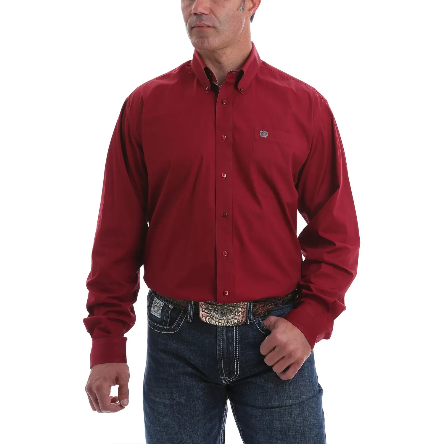 Cinch Men's LS Solid Shirt Burgundy, Size: SMALL
