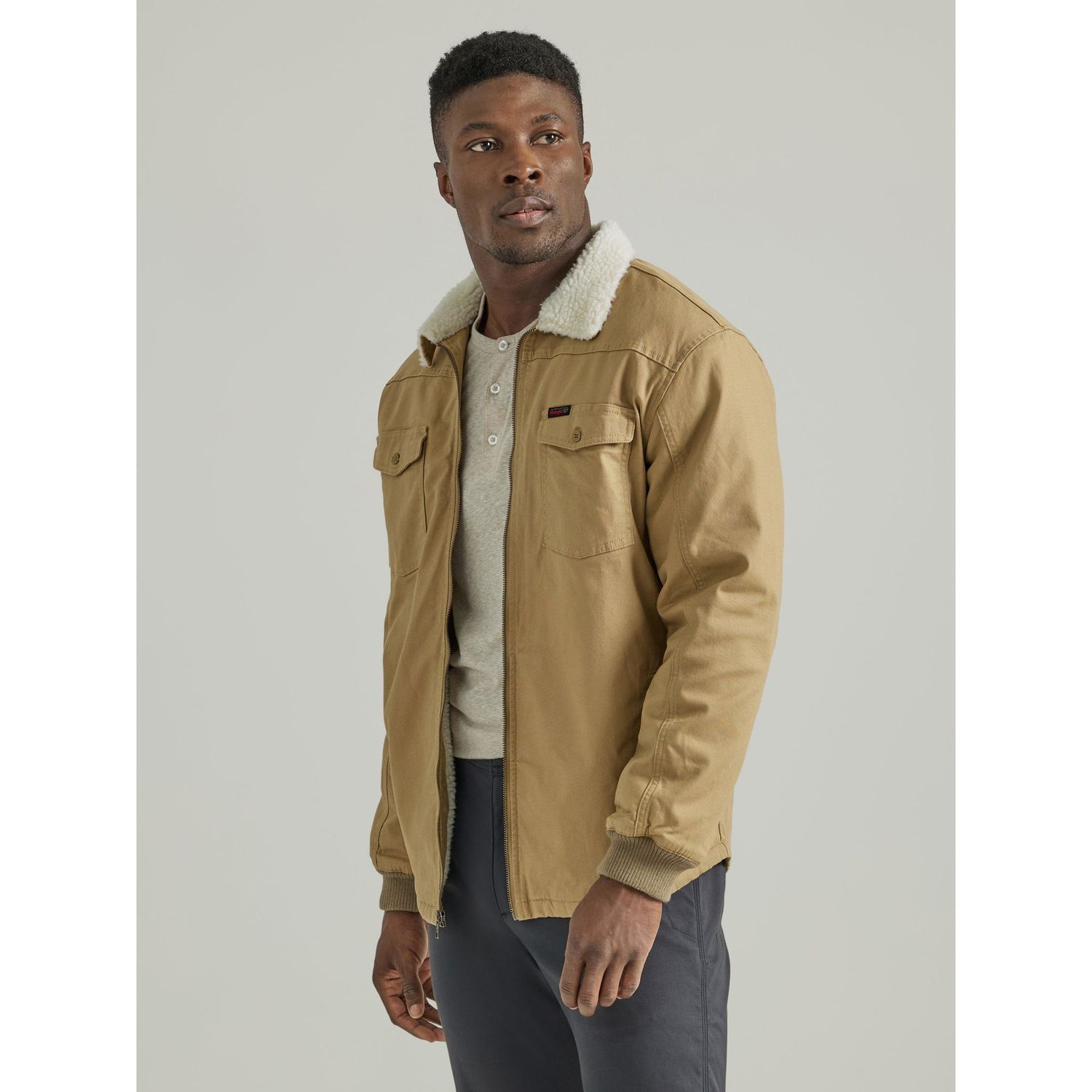 Wrangler Men's ATG Sherpa Lined Canvas Shirt Jacket - Tan