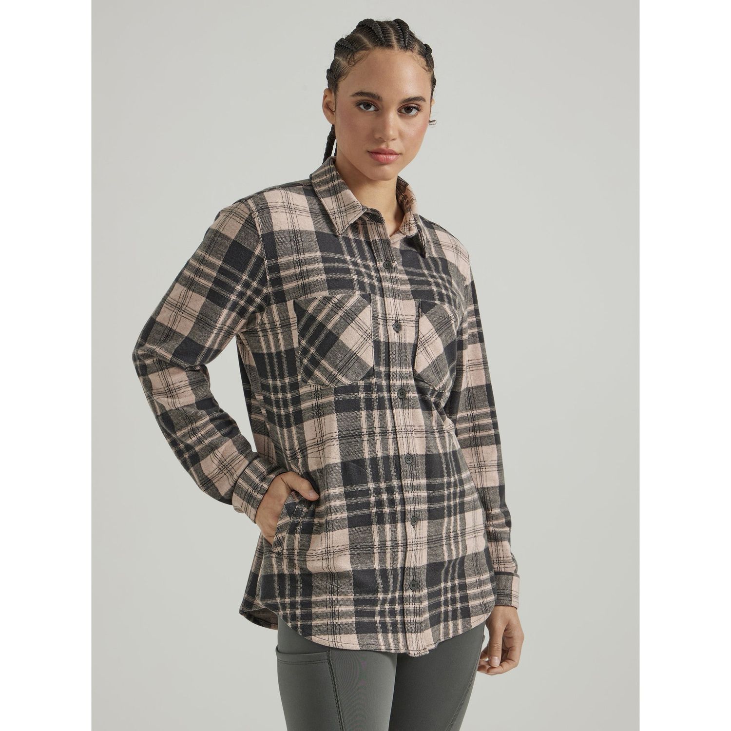 Wrangler Women's ATG Campsite Plaid Tunic Shirt - Brown