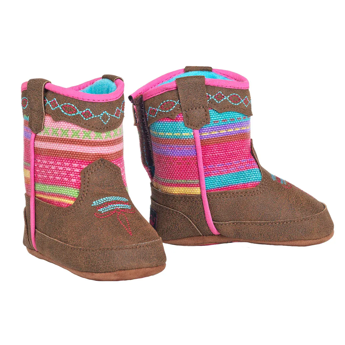 Blazin Roxx Camilla Baby Bucker Boots with Velcro Access - Brown with Serape Print Top, Size: 0