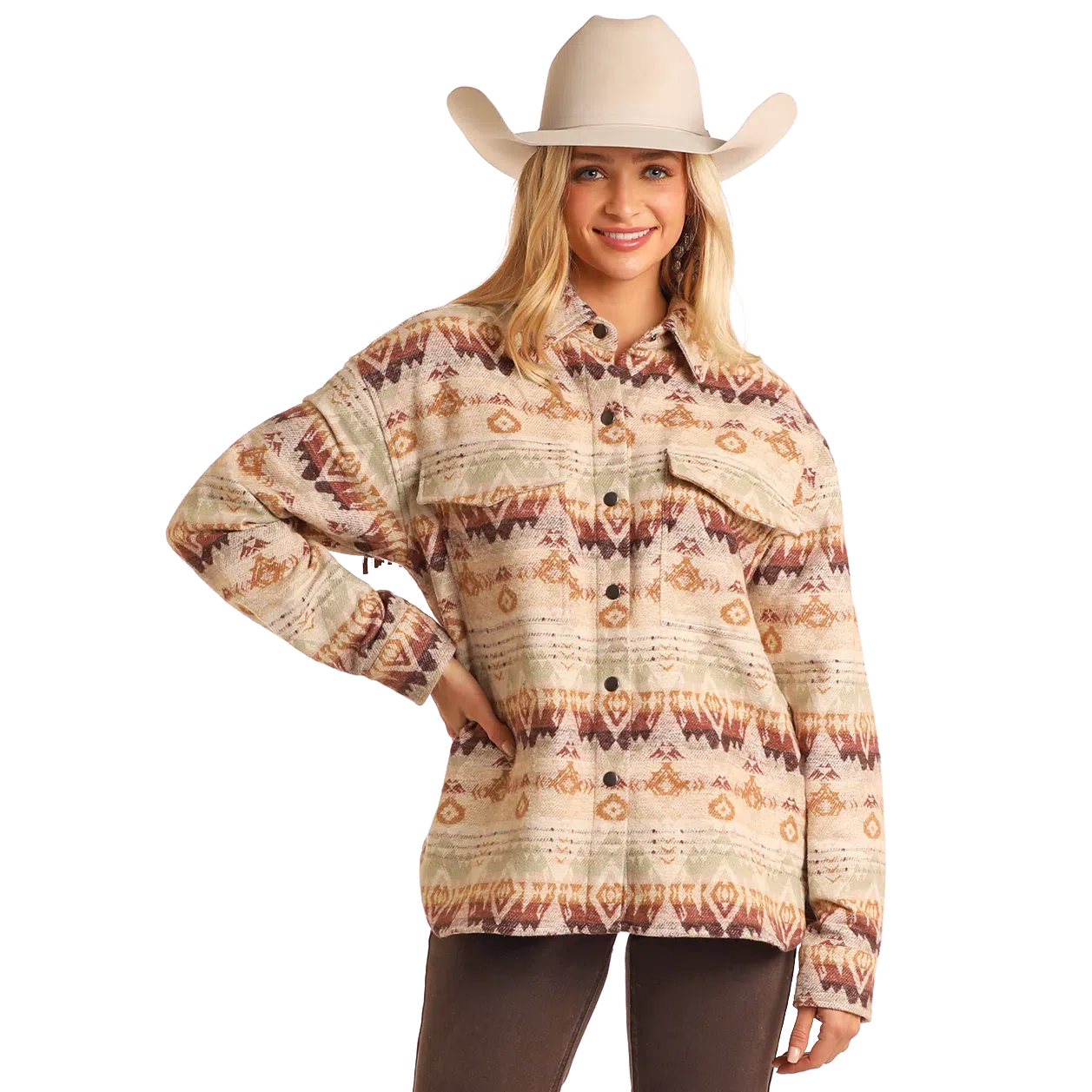 Rock &amp; Roll Women's Aztec Shacket - Eggshell
