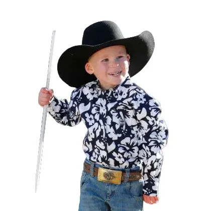 Cinch Boy's Long Sleeve Button Down Print Shirt - Navy