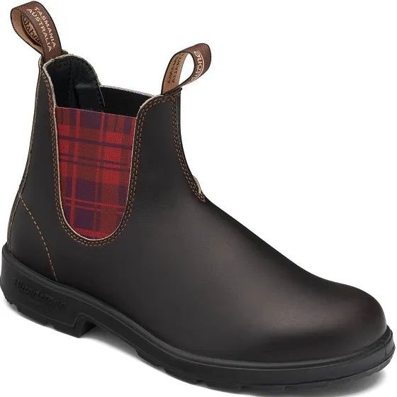 **Blundstone Unisex #2100 Original Boots - Brown w/Burgundy Tartan Elastic