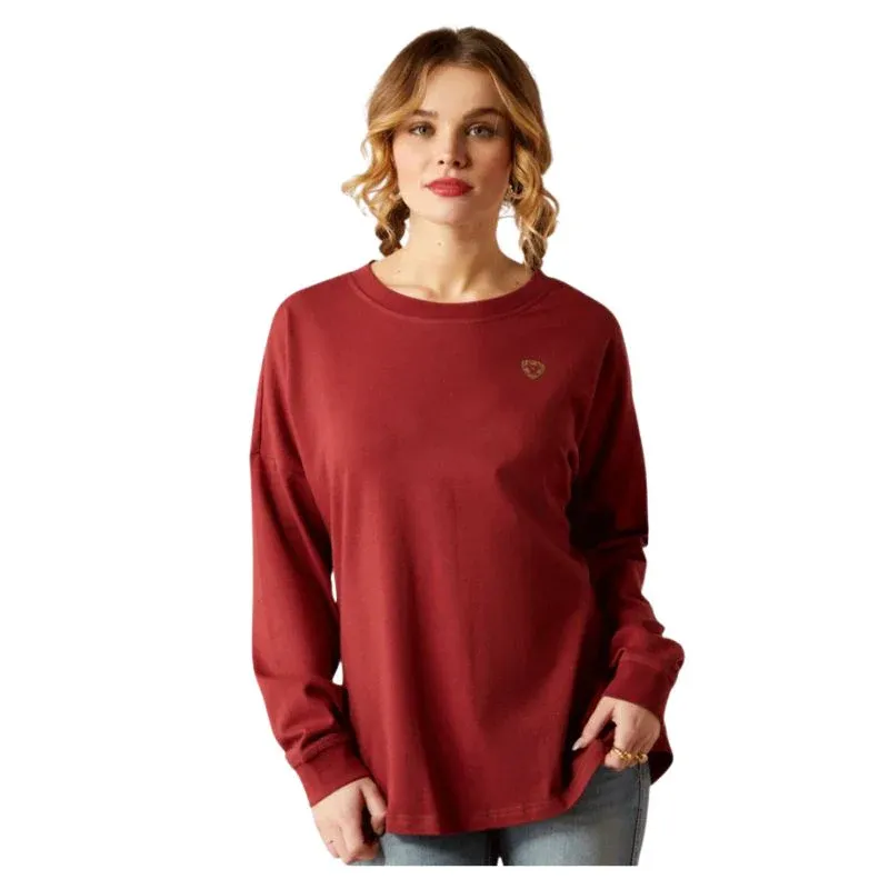 Ariat Women's Tooled Logo Oversized Long Sleeve Shirt - Burnt Russet