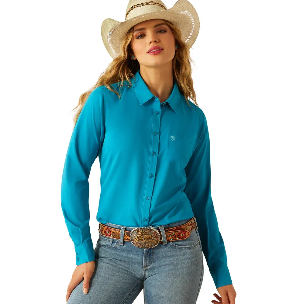 Ariat Women's Kirby Pro Long Sleeve Shirt - Enamel Blue, Size: 1X