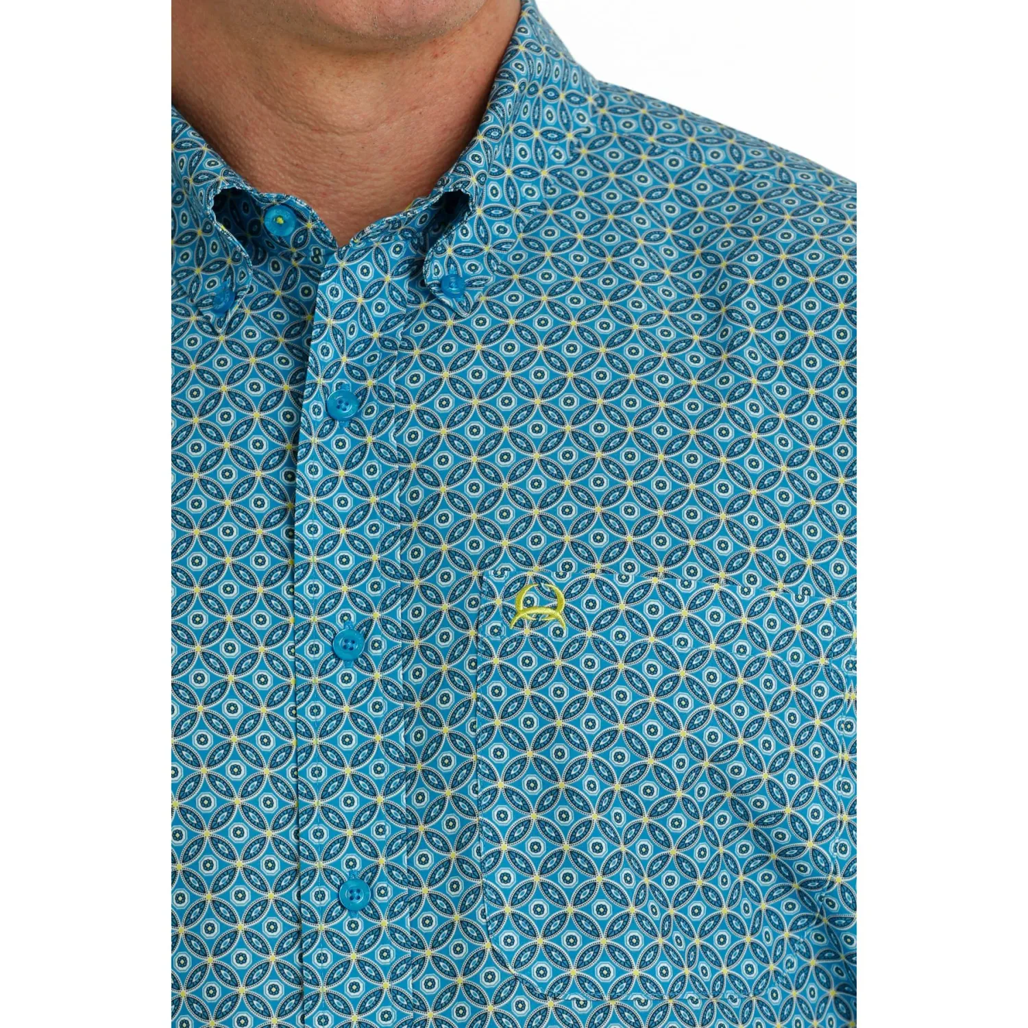 Cinch Men's Arenaflex Geometric Print Button-Down T-Shirt - Blue - MTW1704131
