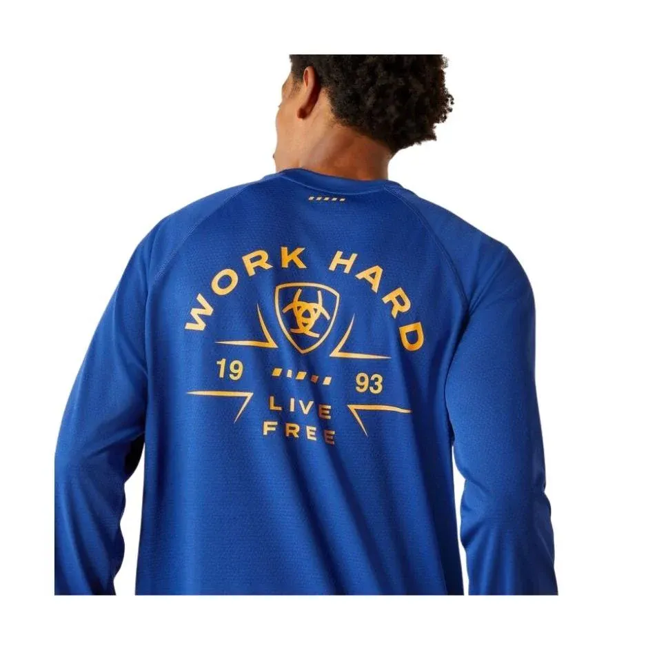 Ariat Men's Rebar Heat Fighter Work Hard Long Sleeve Tee Shirt - Assorted Colours, Color: Maui Blue, Size: 3XL