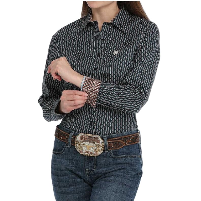 Cinch Women's Long Sleeve Geometric Shirt- Navy
