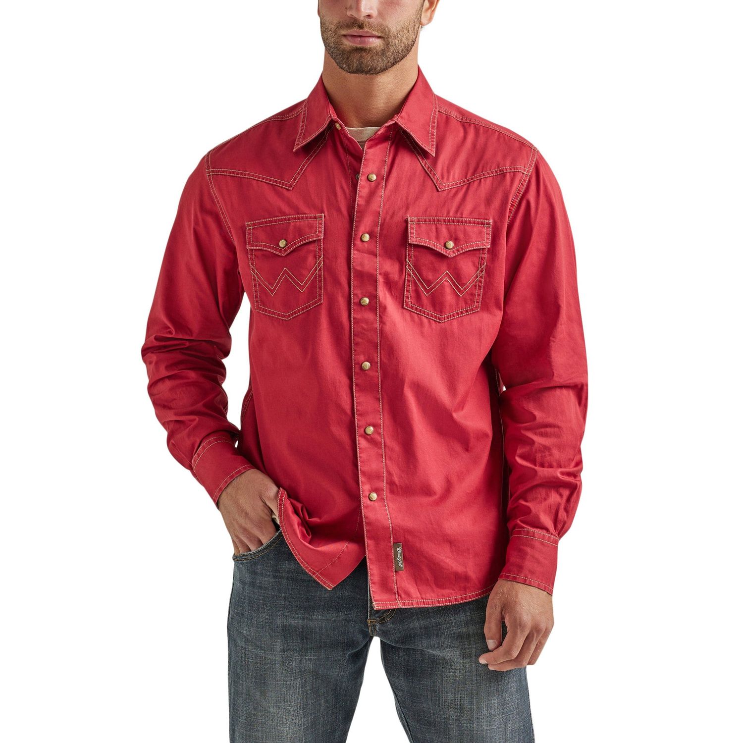 Wrangler Men's Retro Premium Long Sleeve Modern Fit Snap Shirt - Red