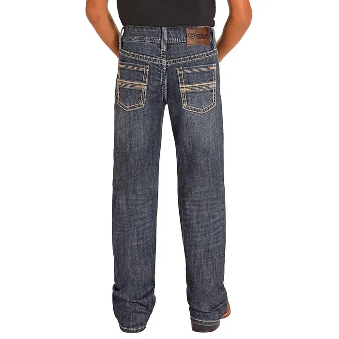 Rock &amp; Roll Boy's Straight Rope Bootcut Jeans - Dark Vintage, Size: 4