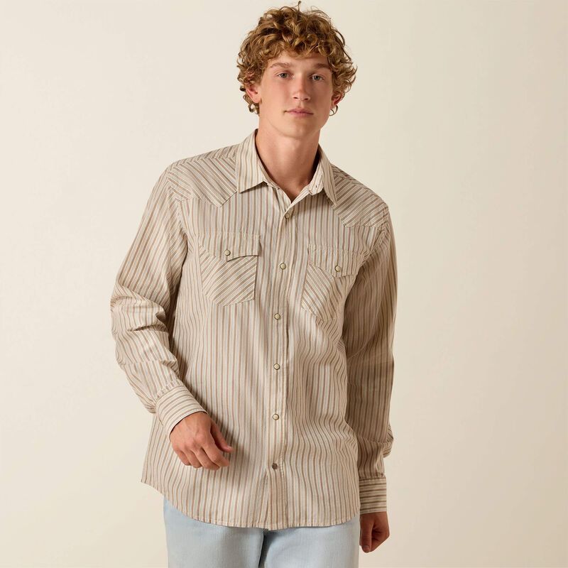 Ariat Men's Retro Hesper Fitted Long Sleeve Snap Shirt - Sandshill Stripe