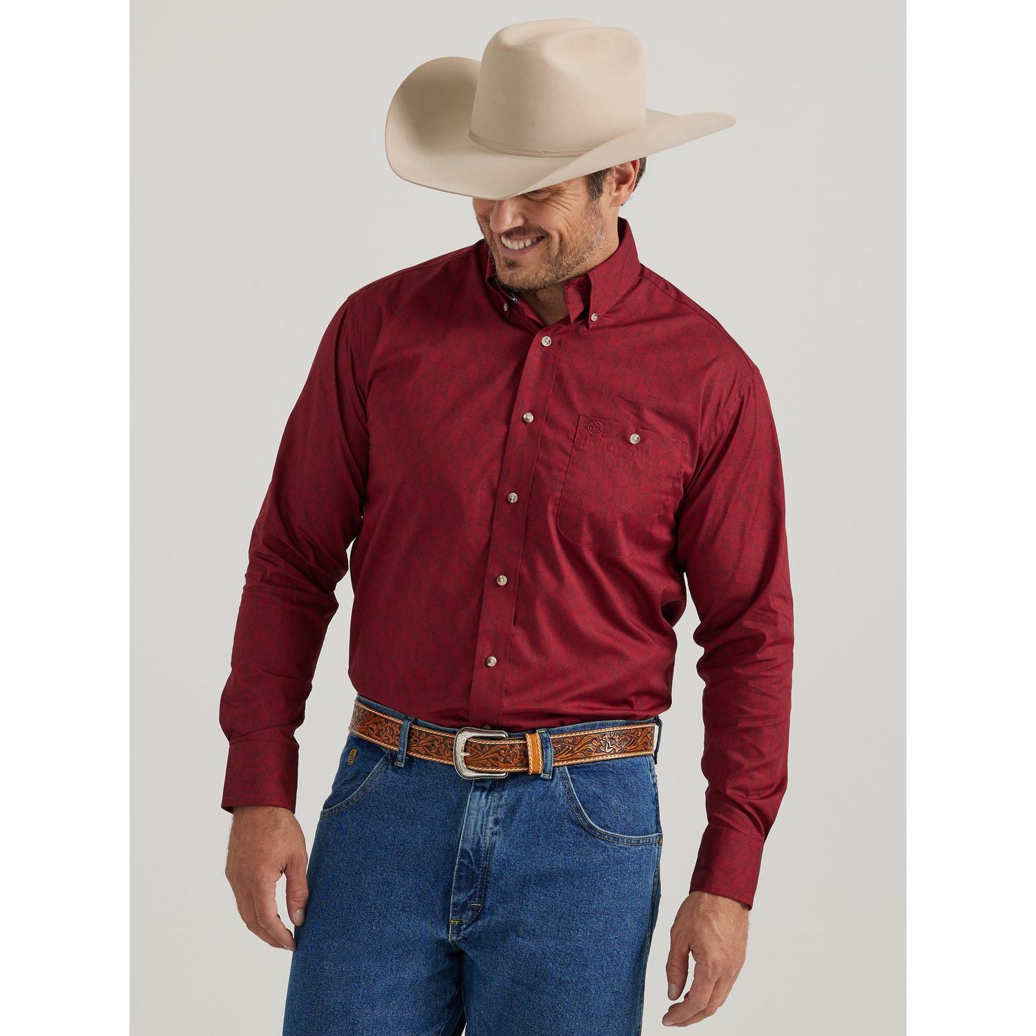 Wrangler Men's George Strait 1 Pocket Long Sleeve Shirt - Red