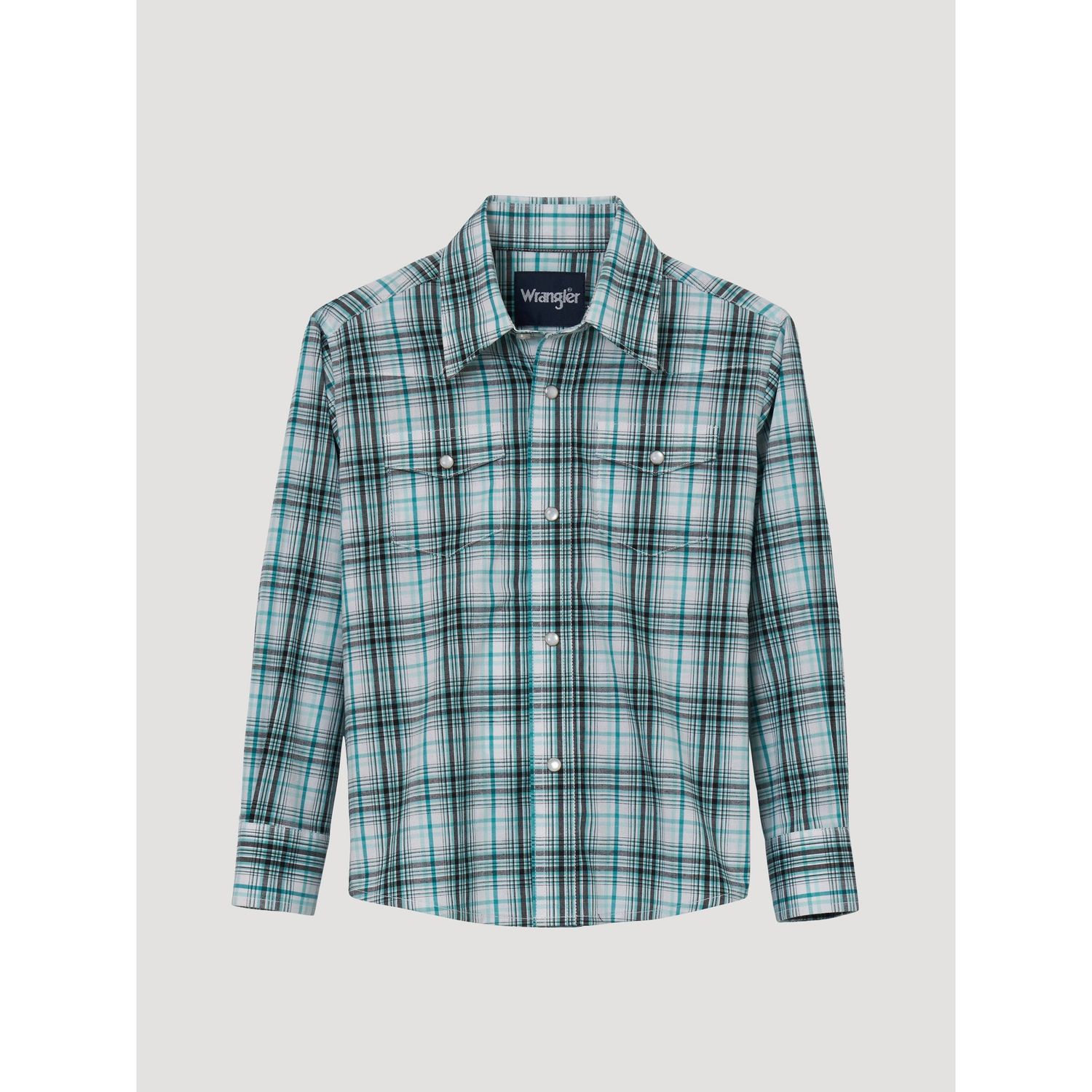 Wrangler Boy's Wrinkle Resist Long Sleeve Plaid Shirt - Aqua