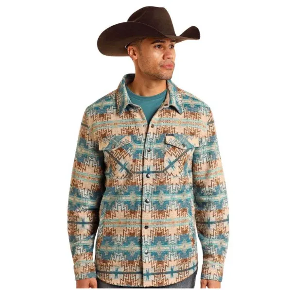 Rock &amp; Roll Men's Aztec Jacquard Shacket - Natural, Size: 2XL