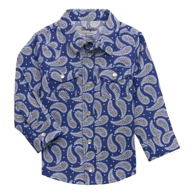 Wrangler Baby Boy Long Sleeve Paisley Woven Shirt-Blue