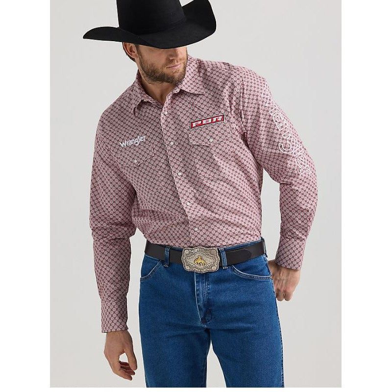 Wrangler Men's PBR Logo Western Shirt- Red Rodeo